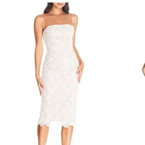 Dress The Population Tegan Classy White Scalloped-Hem Dress XS